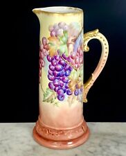 Antique Hand Painted Grapes D & Co Delinieres France Tankard Pitcher 13.5