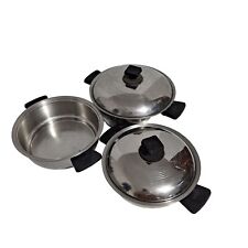 Vintage Rena-Ware Pots Pans Stainless Steel 1, 2, 3 Quart 2 Lids Cookware 3 Ply picture