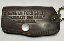 Vintage Ely Minnesota Grahek Ford Dealership Auto Car Dealer Leather MN Keychain picture