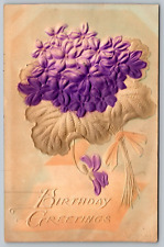 Postcard Embossed Birthday Greetings Purple Floral Bouquet VTG c1907  H20 picture