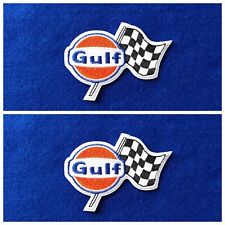 A Pair Of Motorsport Racing Patches Sew / Iron On Badges Gulf (a) Check Flag picture