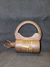 ANTIQUE TRADITIONAL INDIAN ETHNIC IRON TRUNK LOCK WITH KEY COLLECTIBLE ## picture