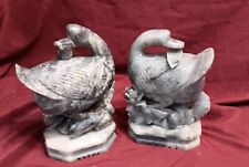 Vintage Pair of Hand Carved Chinese Soapstone Ducks Geese Fowl picture