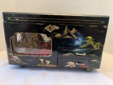 Vintage Rare Black Lacquer Japanese Music Jewelry Box ~ Rickshaw  ~ Japan. Works picture