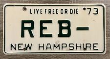 1973 New Hampshire License Plate Vanity REB Retro Vehicle Car Garage Man Cave picture