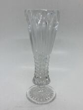 Vintage 1970s Crystal Glass Ornate Flower Vase Clear Tabletop Art Design 00 picture