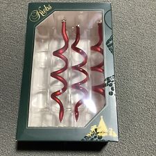 NEW Krebs red glass corkscrew Christmas ornaments swirls twists box of 3 picture