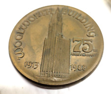 WOOLWORTH BUILDING NYC 75TH ANNIVERSARY 1913 1988 BRONZE MEDALLION PAPERWEIGHT-U picture