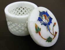 2.5 Inches Marble Ring Box Lapis Lazuli Stone Inlay Work Jewelry Box for Sister picture