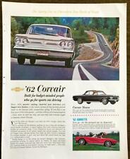 1961 PRINT AD for 1962 Chevrolet Corvair Monza and '62 Corvette Saucier Styling picture