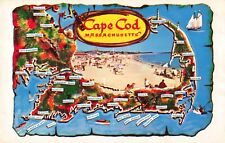 Cape Cod MA Massachusetts, Map, Beach, Quaint, Vintage Postcard picture