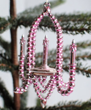 Vintage 1950's Pink Chandelier Beaded Hanging Christmas Ornament 4.5