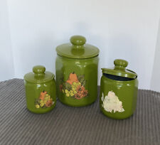 Vtg Kromex 3 Pc Canister Set Avocado Green w/Mod Flowers MCM _ Some Issues READ picture