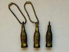 3 Vintage Brass Coca-Cola Coke Miniature Bottle Key Chain Gold Tone - 3 Qty. picture