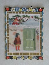 PP85 Vintage Valentines Day Card die cut edges Whitney Made waiting outside door picture