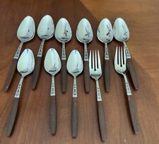 Vtg Grand Prix Stainless Wood Japan Silverware lot of 11 picture