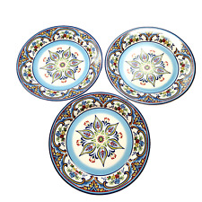 Set of 3 Euro Ceramica Moroccan Style Colorful Stoneware Salad Plates picture