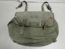 WW2 US M1936 Musette Bag OD Canvas Field Pack Late War 1945 NO FRONT BUCKLES picture