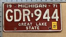 1971 1972 Michigan license plate GDR 944 YOM DMV for your MUSCLE CAR 13028 picture