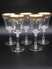 Set Of 5 Gold Encrusted Water Wine Glasses Double Band And Base Rare picture