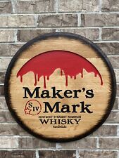 MAKER'S MARK Sign,Carved Drip Bourbon OAK Whiskey Barrel Head Bar Sign picture