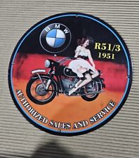 BMW R 51/3 AUTHORIZED SALES & SERVICES PINUP GIRL MANCAVE PORCELAIN ENAMEL SIGN picture