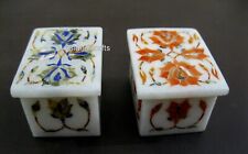 2.5 x 1.5 Inches Pietra Dura Art Giftable Box Marble Trinket Box Set of 2 Pieces picture