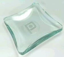 VTG MCM Jade Green Thick Clear Art Glass Bowl Mod Square Shape Letter P Or D 6X6 picture