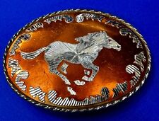 Running Wild Horse Mustang Orange Gold Silver Color Oval Western Belt Buckle picture