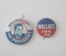 Vintage 2 Original George Wallace For President 68 & Wallace '72 Pins Buttons picture