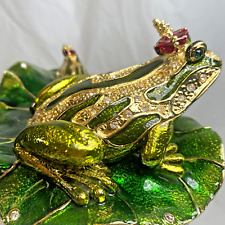 Beautiful Qifu Metal Hand Painted Jeweled Frogs on Lilipad Jewelry/trinket Box picture