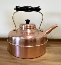 Vintage Copper & Brass TEA KETTLE POT w vented LID Made in England Polished picture