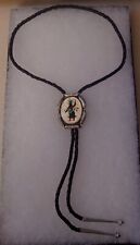CIRCA 1960 ZUNI GHAN  DANCER SILVER INLAY TURQUOISE ONYX PEARL BOLO TIE picture