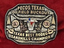 RODEO CHAMPION TROPHY BELT BUCKLE PRO☆1993☆PECOS TEXAS BULL RIDING☆RARE☆119 picture