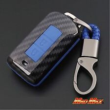 Carbon- Smart Key Case For Mitsubishi Cars Outlander/Rvr Type1 With Chain Blue picture