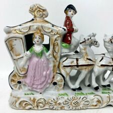 Vintage Wales Coach Wagon Carriage Woman Man Horses Statue Figurine Japan picture