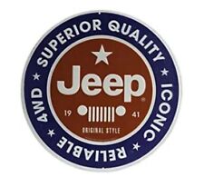 JEEP ROUND TIN SIGN WRANGLER TJ YJ JK JAMBOREE 4 X 4 ONLY IN A JEEP ADVERTISING picture