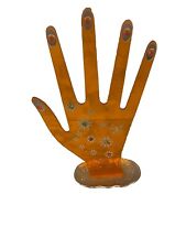 VINTAGE 1960s Orange Bejeweled Lucite Display Hand Ring Holder Jameco Metal Base picture