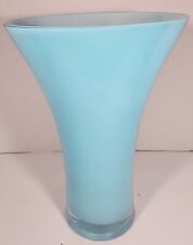 Turquoise Teal Blue Handblown Retro Vase White Interior Poland MCM 13