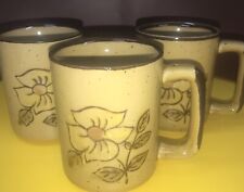 Vintage Lot Of 3 Stoneware Coffee Mugs Speckled Floral Mid Century Modern Cups picture