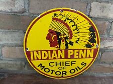 VINTAGE 1937 INDIAN PENN CHIEF MOTOR OILS PORCELAIN GAS PUMP SIGN MOTOR OIL 12