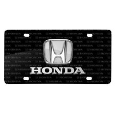 Honda 3D Chrome Metal Logo on Logo Pattern Black Aluminum License Plate picture