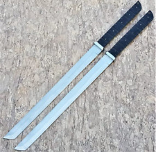 2pcs Handmade Carbon Steel Full Tang Katana Battle Ready Pair Swords picture