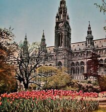 Vintage Postcard, VIENNA, AUSTRIA, 1964, The Town Hall & Tulips,To Marblehead,MA picture
