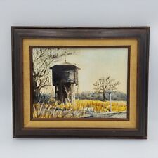 1885 Frisco Wooden Water Tower Painting Original Beaumont Kansas Steam Engines  picture