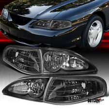 Fit 1994-1998 Ford Mustang Black Headlights+Corner Lights Turn Signal Lamps picture