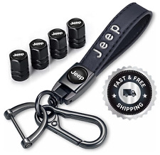 Car Wheel Tire Valve Stem Caps with Genuine Leather Keychain Combo for Jeep picture
