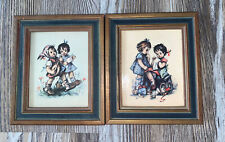 Pair of Hummel Framed Prints Little Girls Sewing & Playing Music  7x6 Vtg Cute picture
