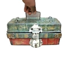 VINTAGE BEST IMPROVED TRUNK LOCK TIN BOX MADE IN GERMANY WITH LOCK AND KEY PAINT picture
