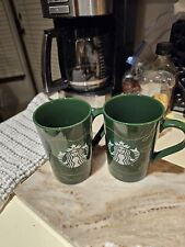 NEW Pair of 2 - 2020 Starbucks Green Christmas Coffee Mugs With Trees 11 Ounce picture